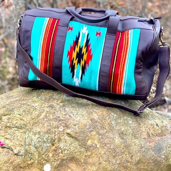 Leather Aztec Wool Saddleblanket Duffel - Picture 3 of 8